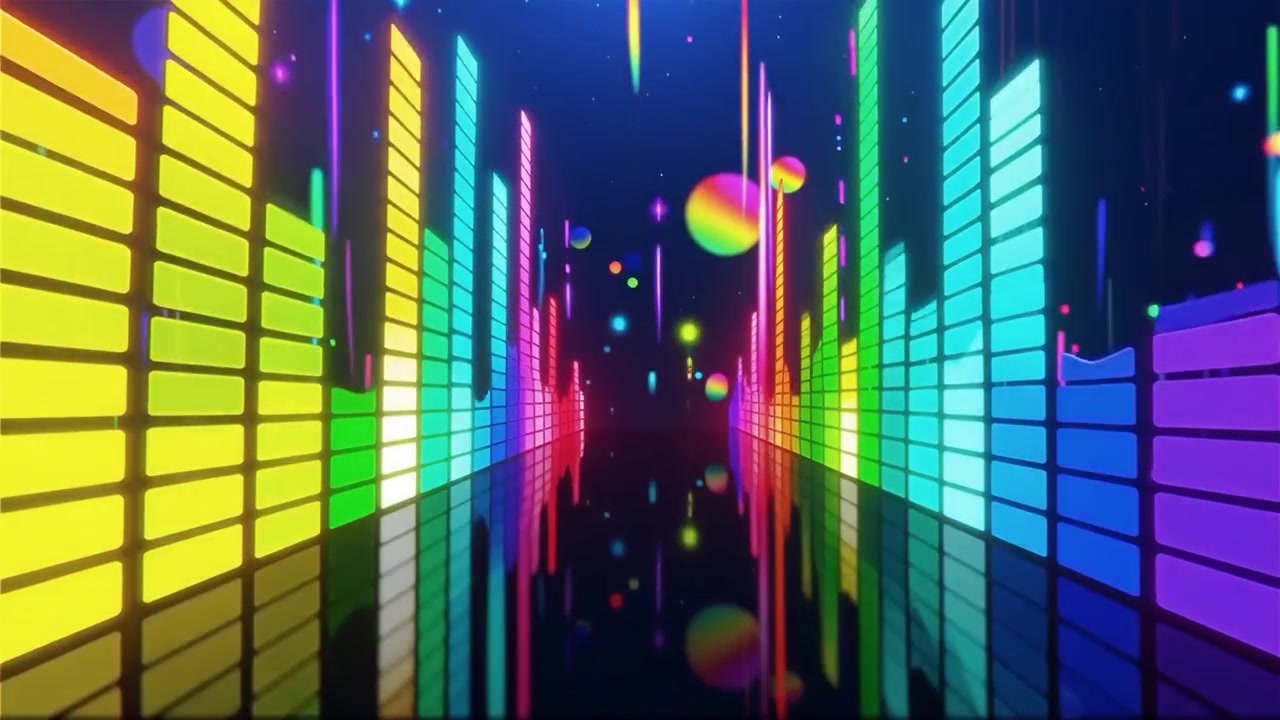 Futuristisk regnbuefarvet neon musik equalizer visualisering baggrund.