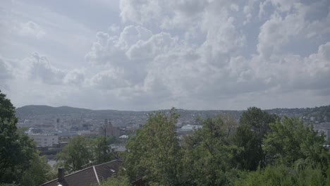 Pan-across-cloudy-sky-to-skyline-of-Stuttgart,-Germany