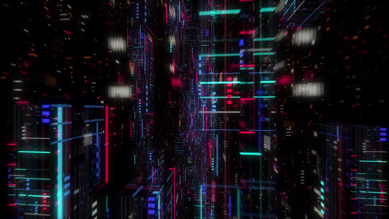 Seamless loop of abstract futuristic technological background, floating circuits, charts, digits elements.