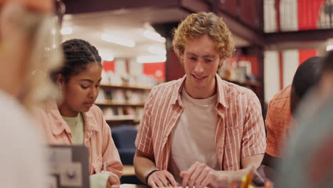 college students studying together in library