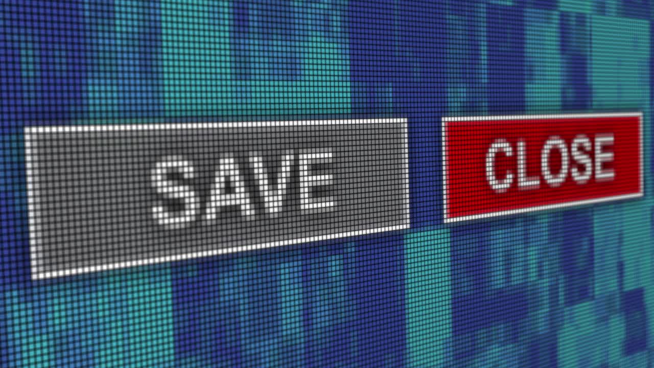 guardar los botones de cierre de píxeles animación de la pantalla de la computadora de cerca