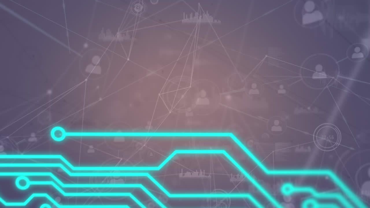 animación de redes de conexiones y procesamiento de datos en el cielo