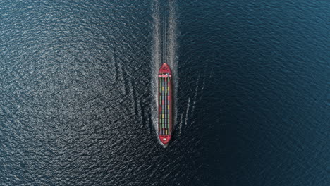 aerial view of a cargo ship navigating the open ocean