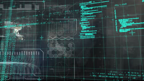 animation of interface with scanner, globe and blue processing data