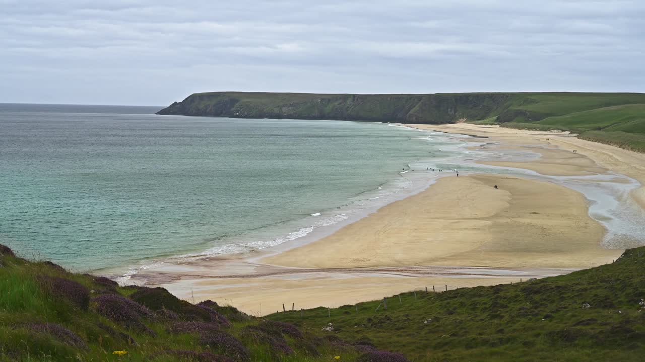 Tolsta Beach cliffs panorama on grey overcast day, Isle of Lewis, Scotland