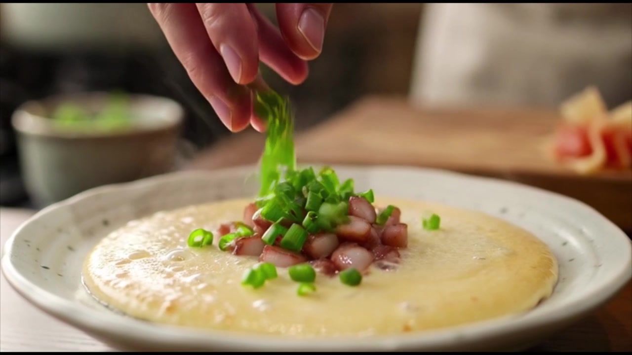 Chef Plating Octopus and Ginger on Creamy Polenta
