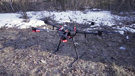 drone in a snowy forest