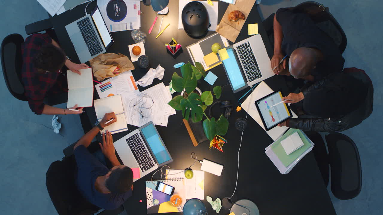 Planning, strategy and teamwork in office with top