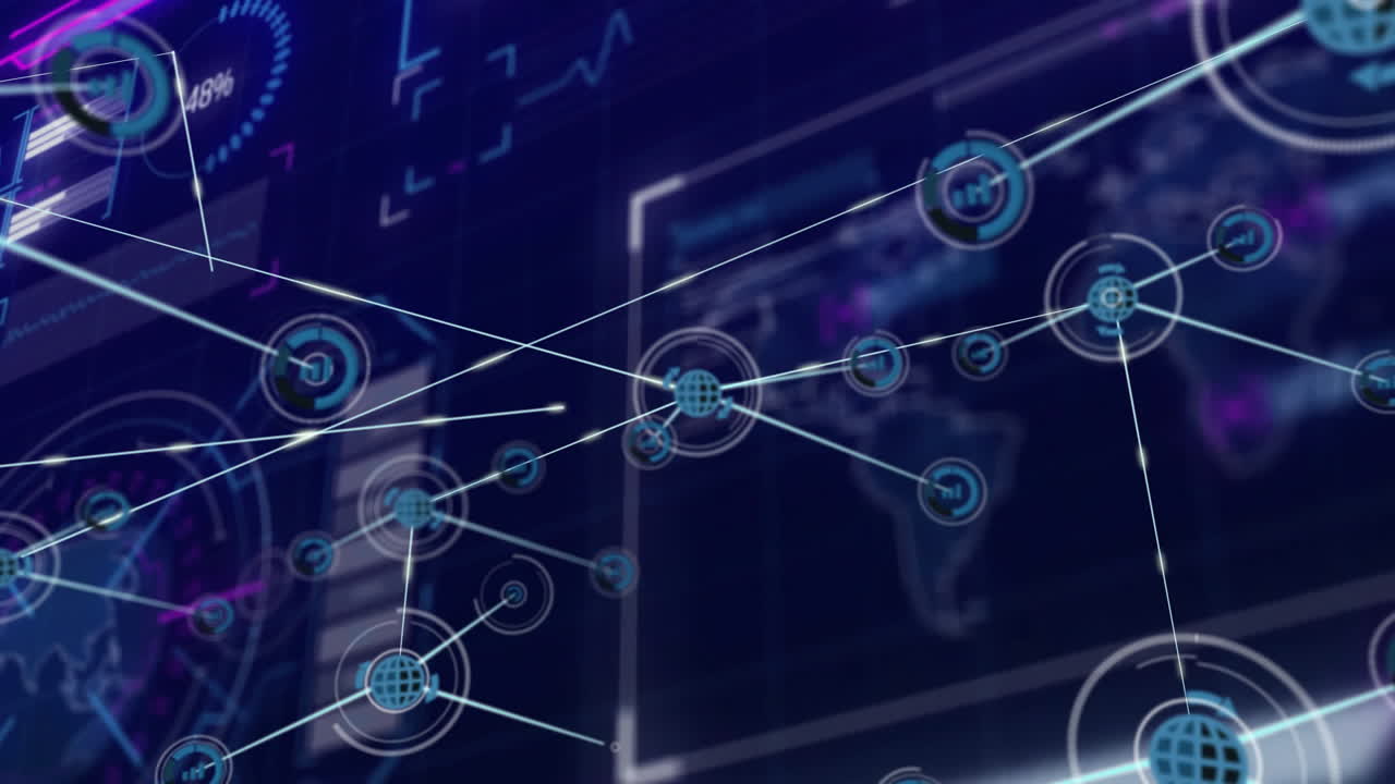 animación de la red de conexiones con iconos de globo sobre el procesamiento de datos