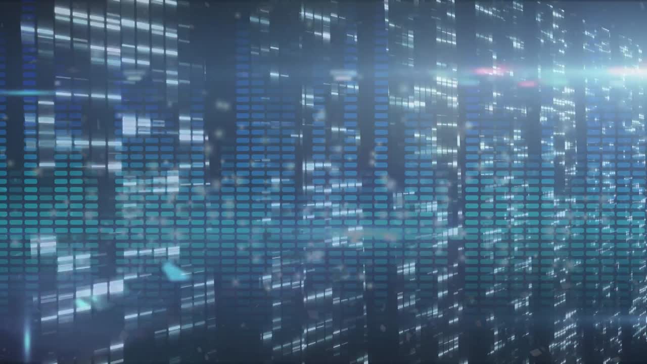 animación de luces sobre el procesamiento de datos en el espacio digital azul