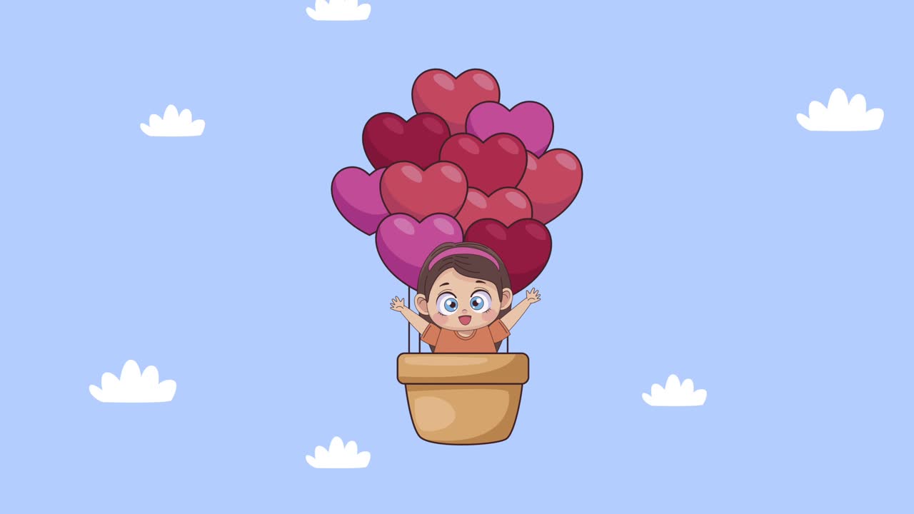 little lover girl in balloon air hot animation