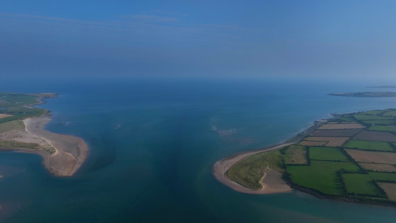 Aerial View of a Coastal Estuary and Farmland