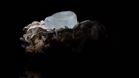 a beautiful rare aquamarine crystal in a matrix of muscovite