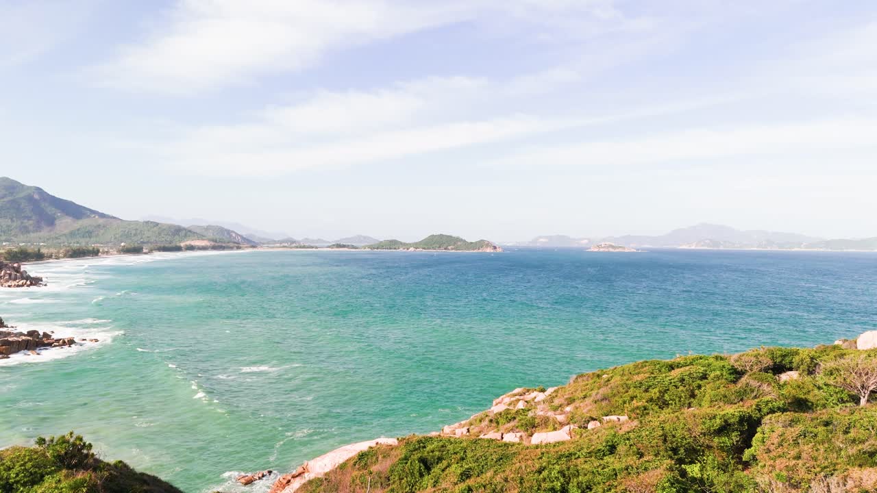 Aerial View Dolly of the Coast in Ninh HảI District.