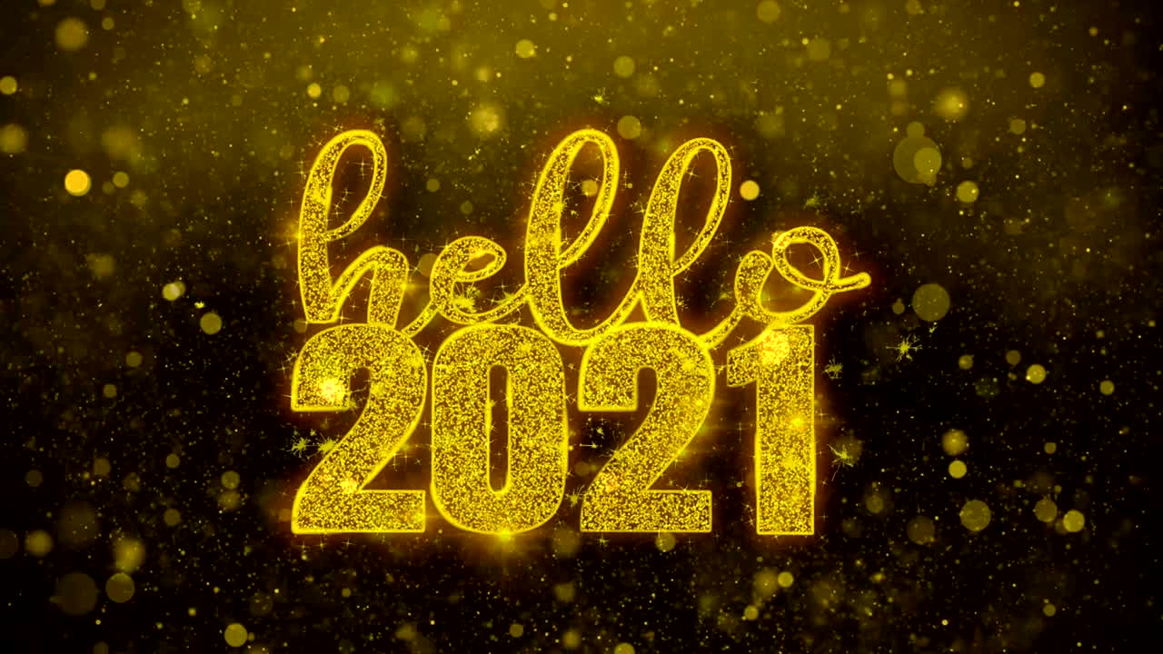 Ciao 2021 Testo di auguri su animazione di particelle glitterate dorate