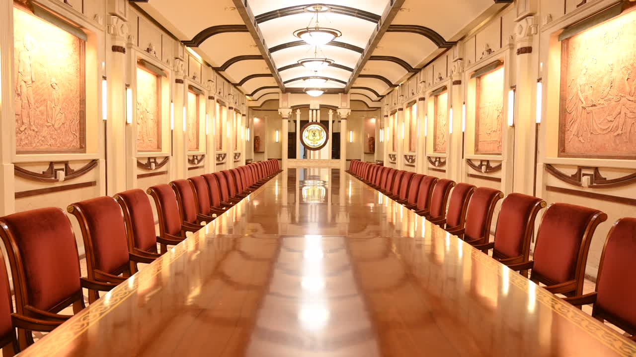 CRICOVA, MOLDOVA - 10 OCTOBER, 2021: Presidential restaurant room at Cricova winery underground