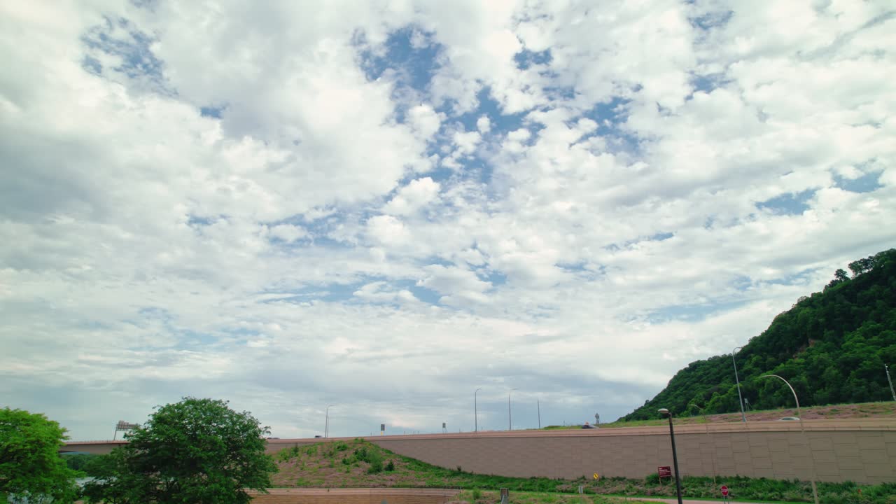 Traffic flowing across the Dresbach Bridge in the USA, highway activity.