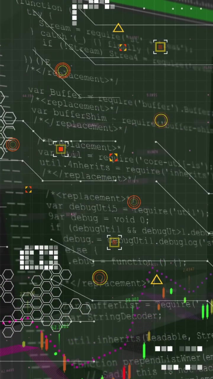 Animation of data processing on black background