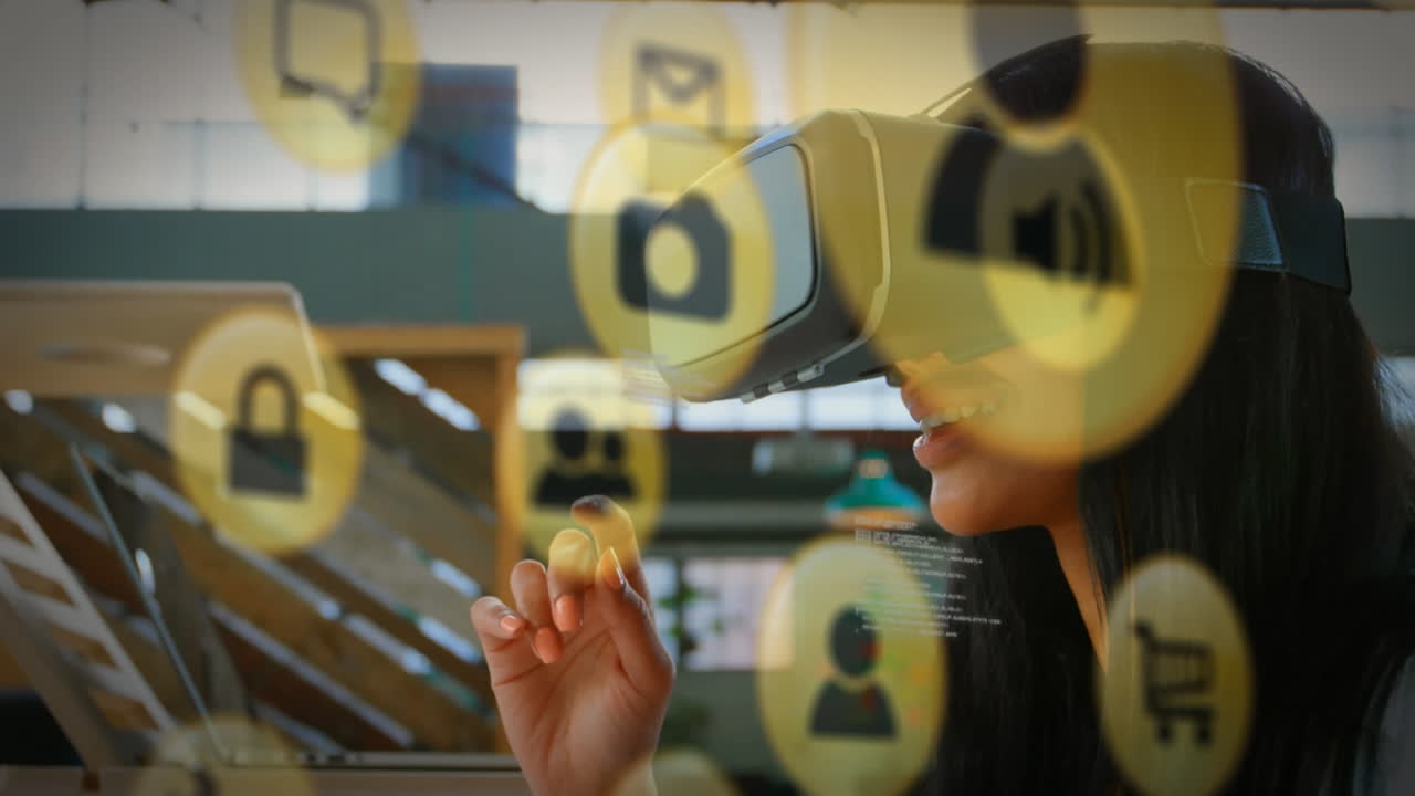 icono amarillo con una mujer usando auriculares vr