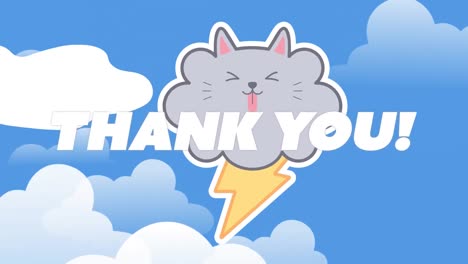 animation of thank you text over storm cloud cat