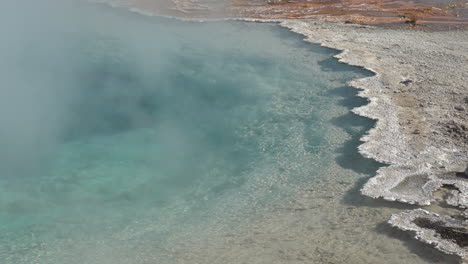 blue hot spring pool water and steam, yellowstone national park, wyoming usa