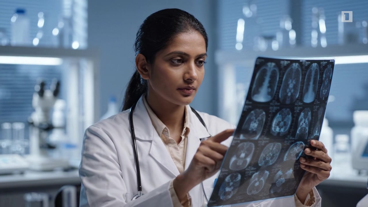 Medical Professional Analyzing Radiology Images in a Laboratory Setting, Engaged in Diagnostic Work with Focus and Precision on Patient Health Outcomes