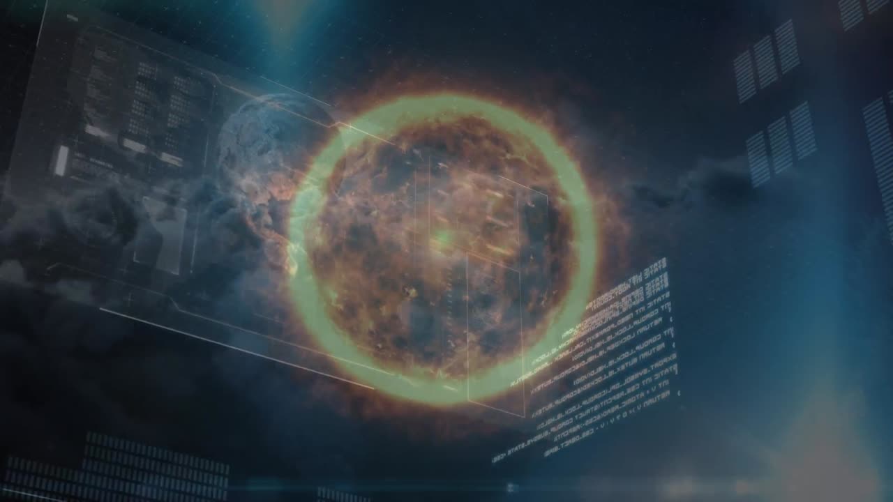 검은 바탕에 전 세계에 대한 데이터 처리의 애니메이션