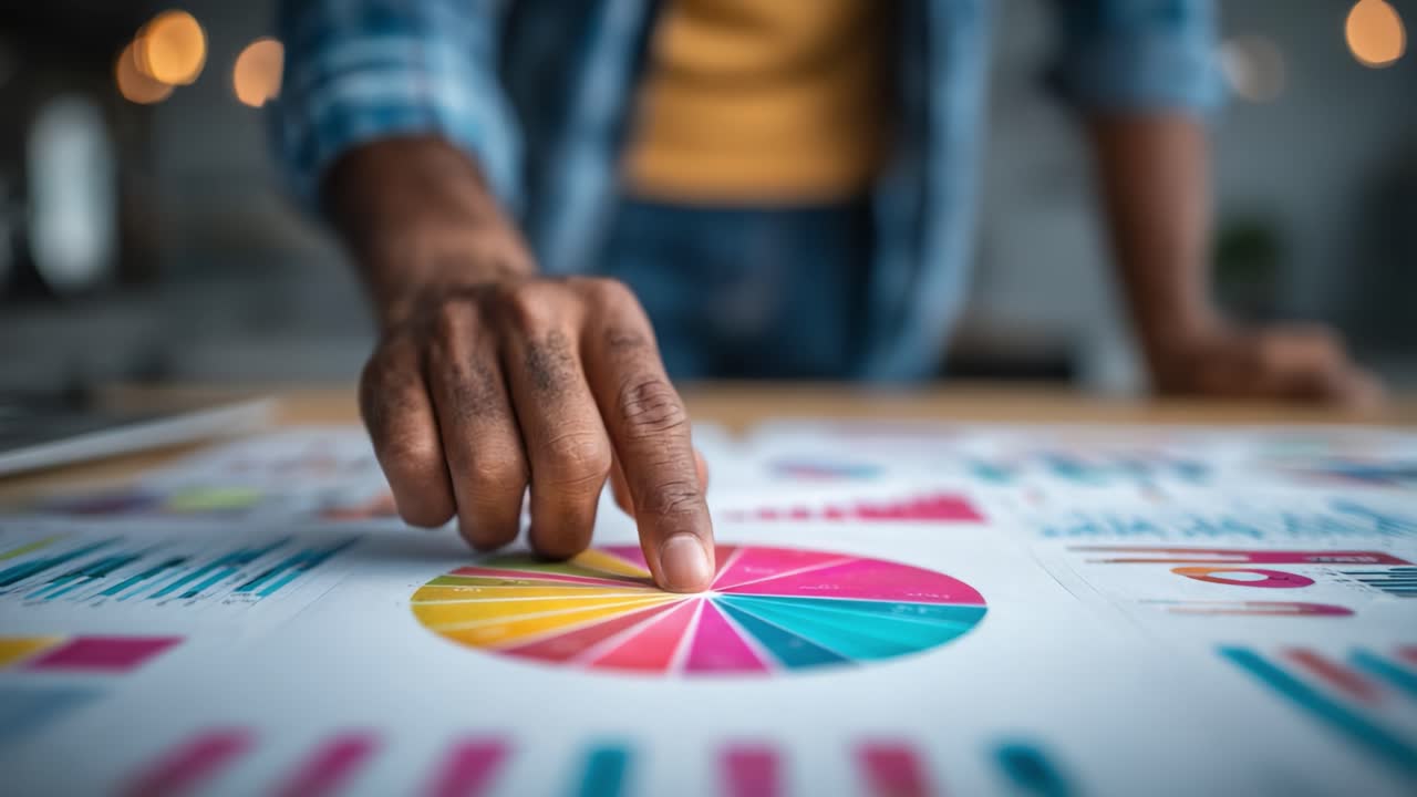 Analisi della Visualizzazione Dati: Un esame mirato di grafici a torta e diagrammi colorati per comprendere tendenze e intuizioni nell'analisi aziendale.