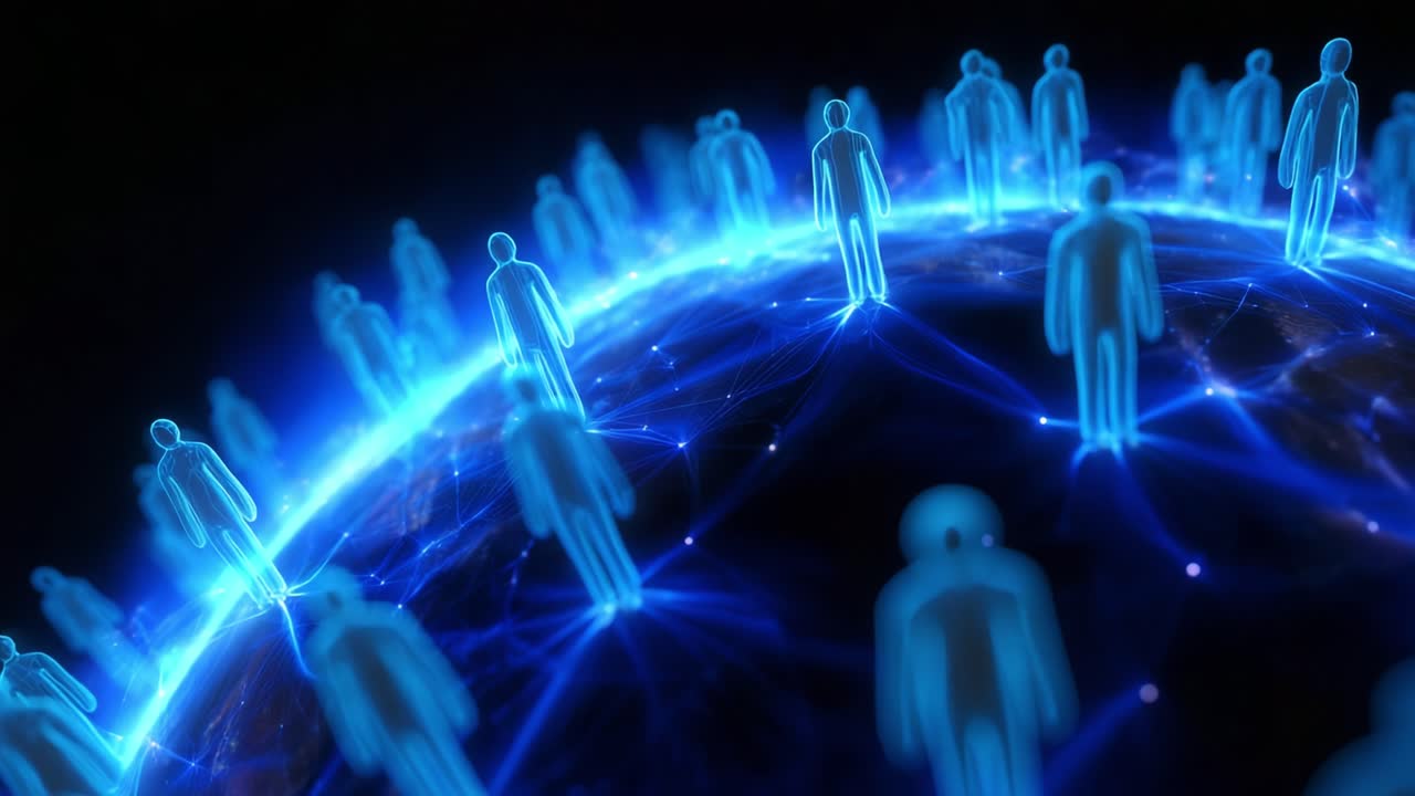 A Dynamic Network of Digital Beings: An Envisioned Representation of Connection and Interaction in a Global Space Constructed with Luminescent Figures and Intertwined Light Patterns