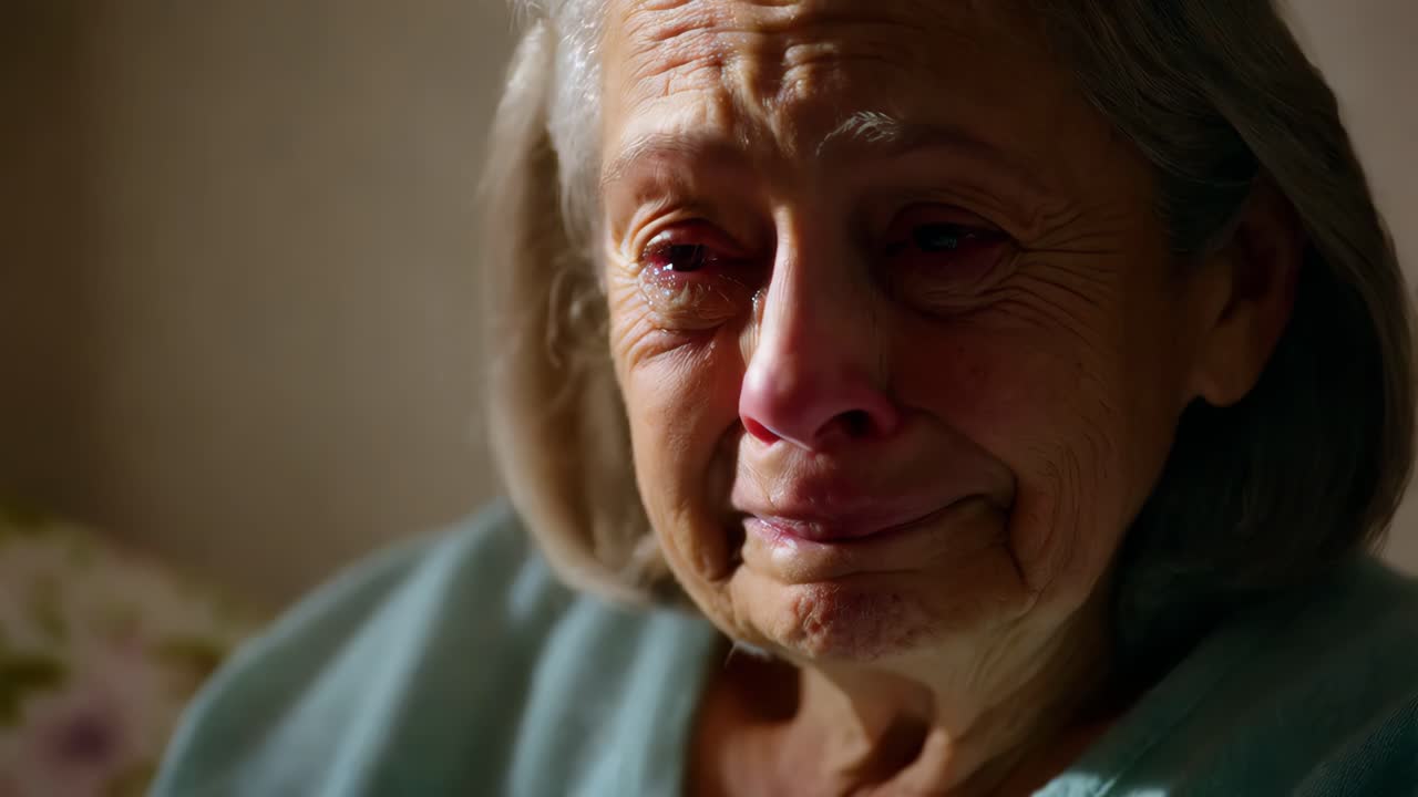 una anciana llorando.