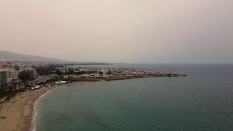 Greece,-Athens-coastline-beach-Aegean-sea-aerial-Marina-port-in-Piraeus