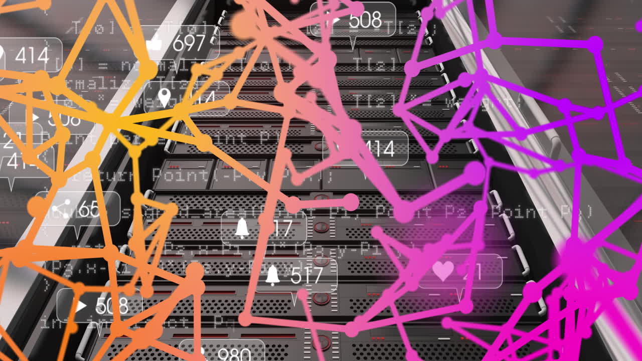 animación de formas e iconos de medios en la sala del servidor