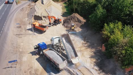 arial view of construction site. aerial view of highway road construction