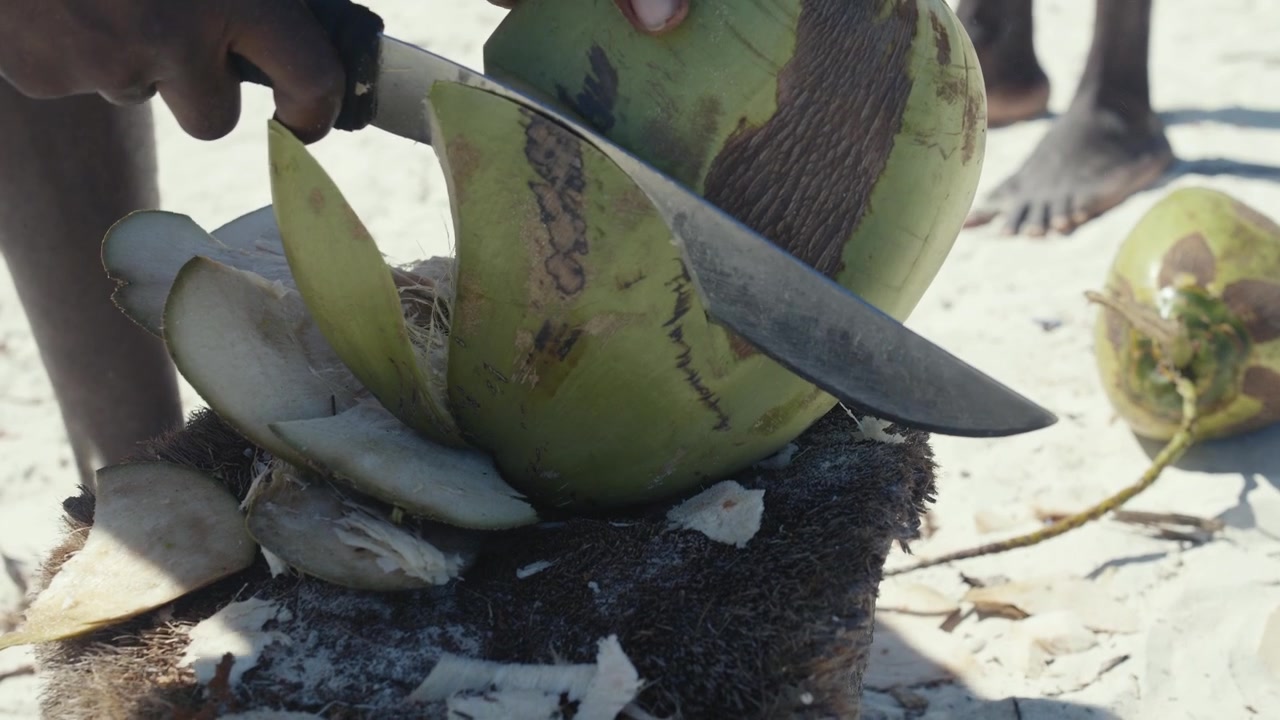 Coconut Preparation on African Beach in Kenya