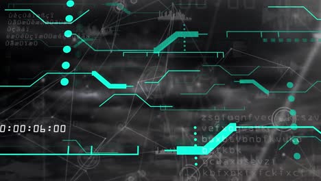 Animation-of-computer-circuit-board-with-data-processing-over-network-of-connections