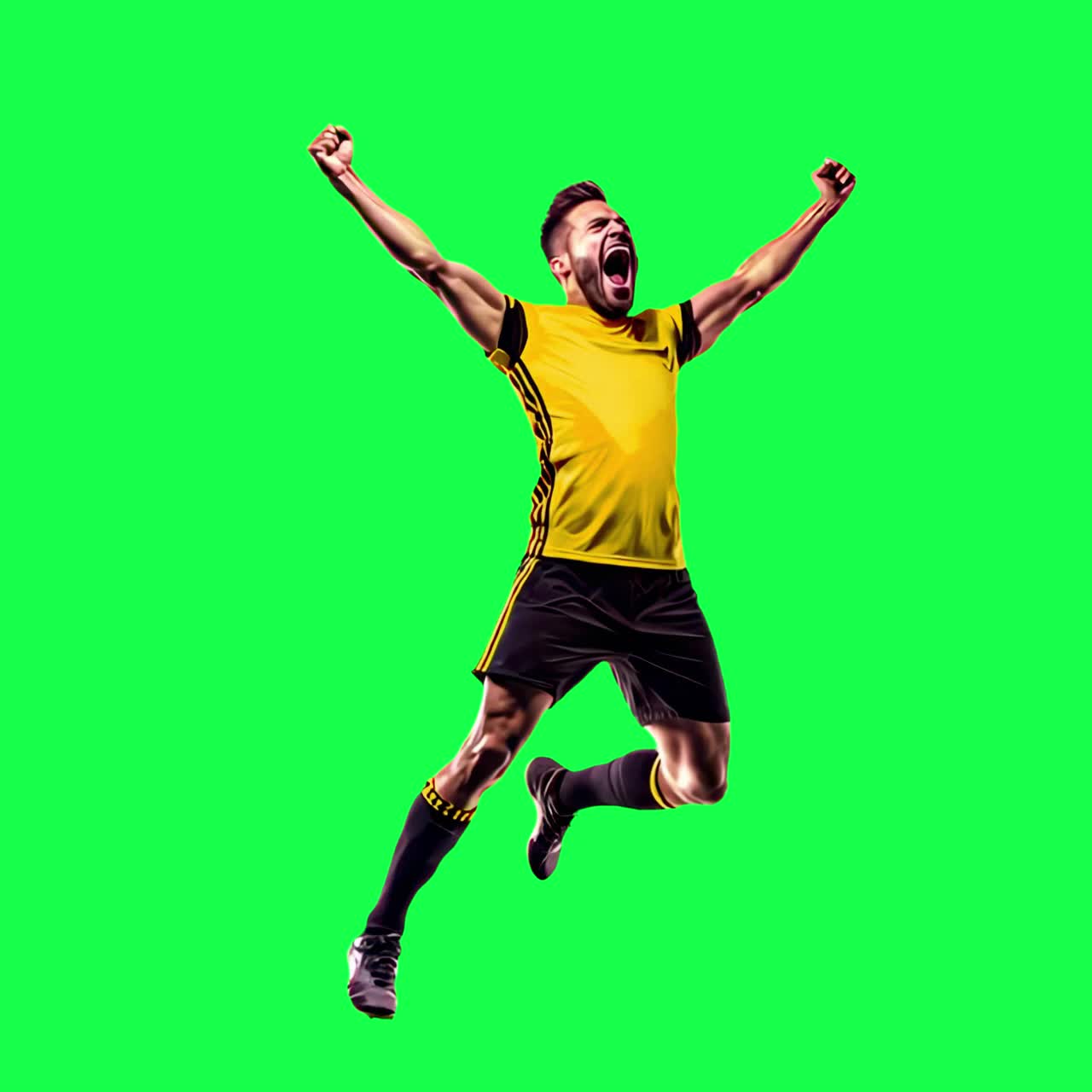 Ecstatic soccer player celebrating victory animation, transparent 4K video, green screen