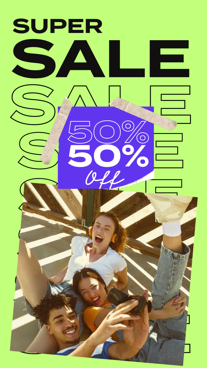 Super Sale Advertisement with Happy Friends