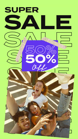 super sale advertisement with happy friends