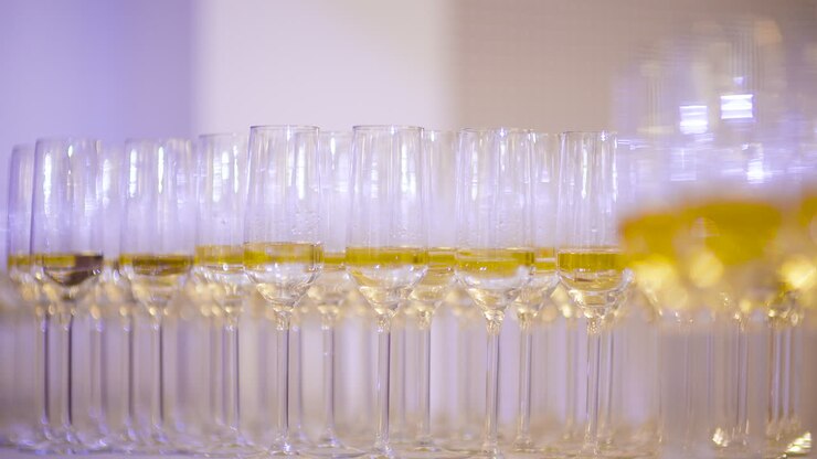 Champagne Glasses On Table Before Party