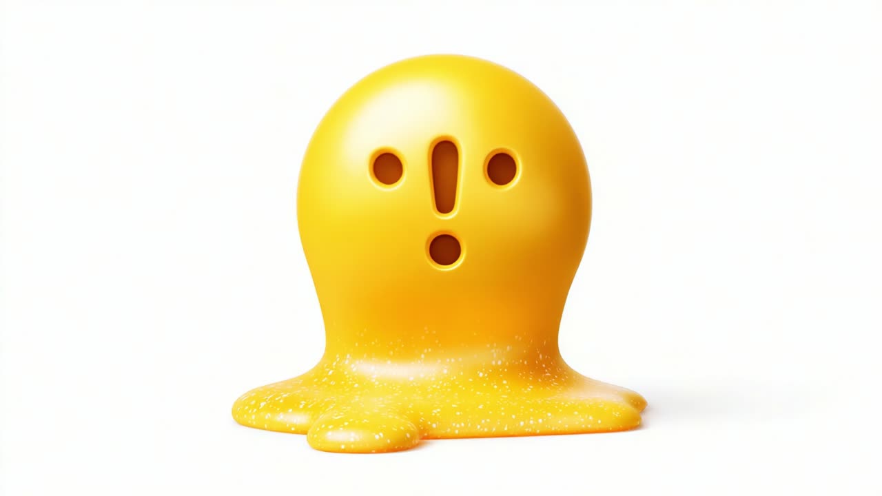 A whimsical yellow blob figure with expressive features, sitting atop a shiny puddle, conveying surprise and playfulness in a vibrant, engaging manner