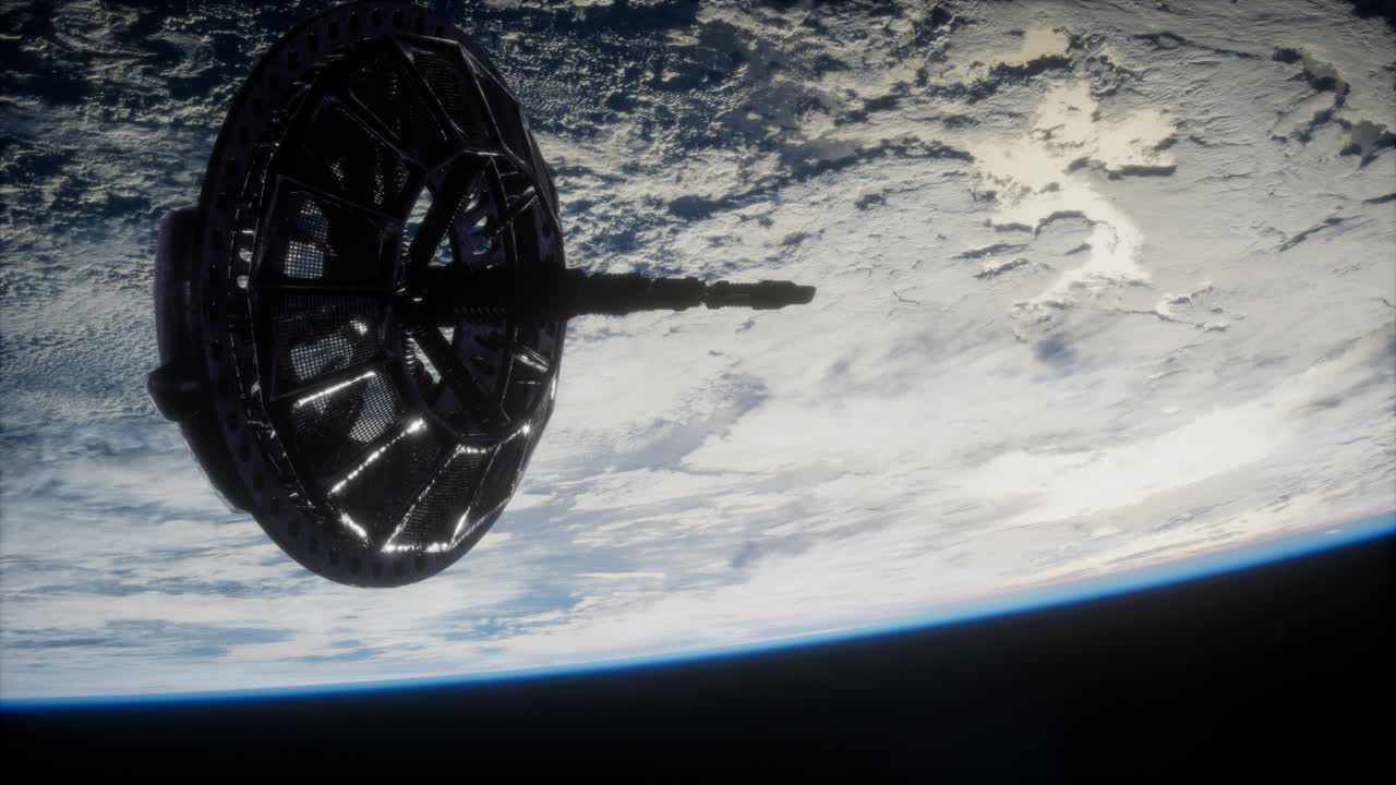 Satellite spaziale futuristico in orbita attorno alla Terra.