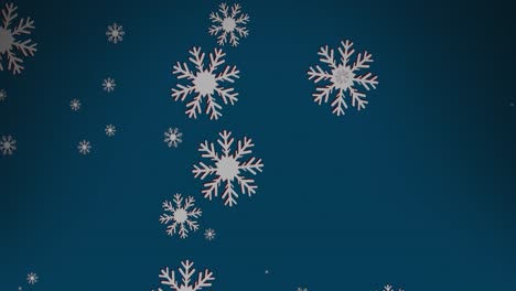 animación digital de iconos de copos de nieve que caen contra el espacio de copia sobre un fondo azul