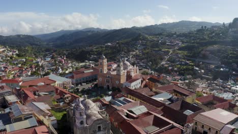 Drone-shot-of-a-church-in-a-small-town