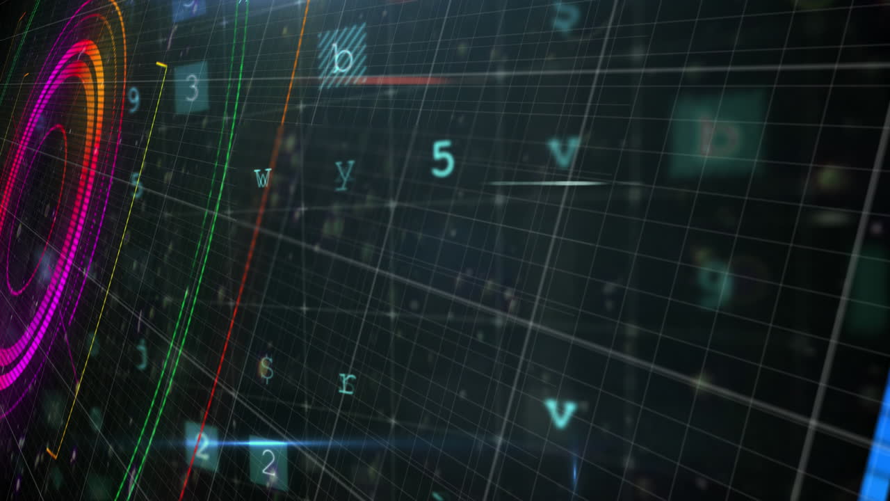 animación digital de un escáner redondo contra el procesamiento de datos de seguridad cibernética sobre un fondo negro