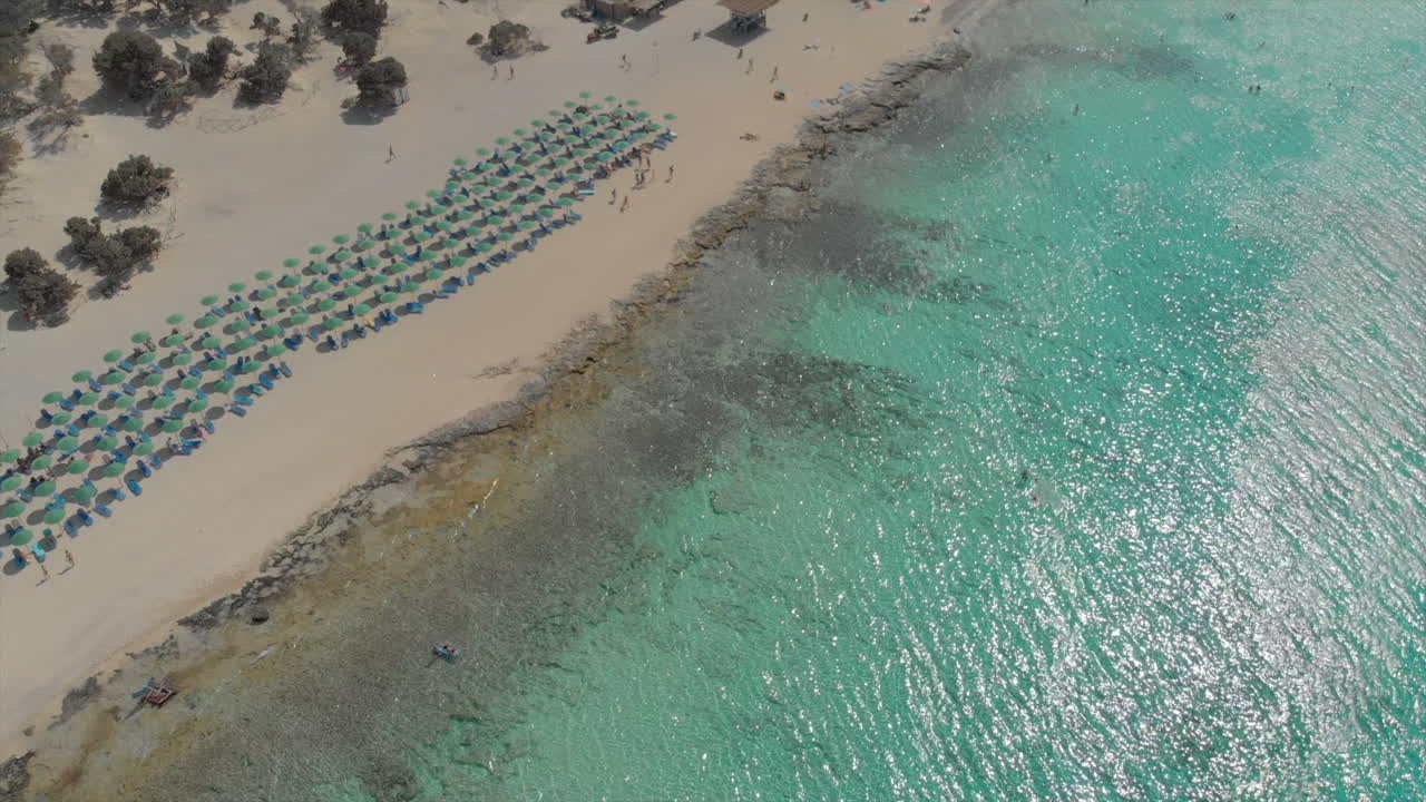 Drone footage of sunny beach in Greece