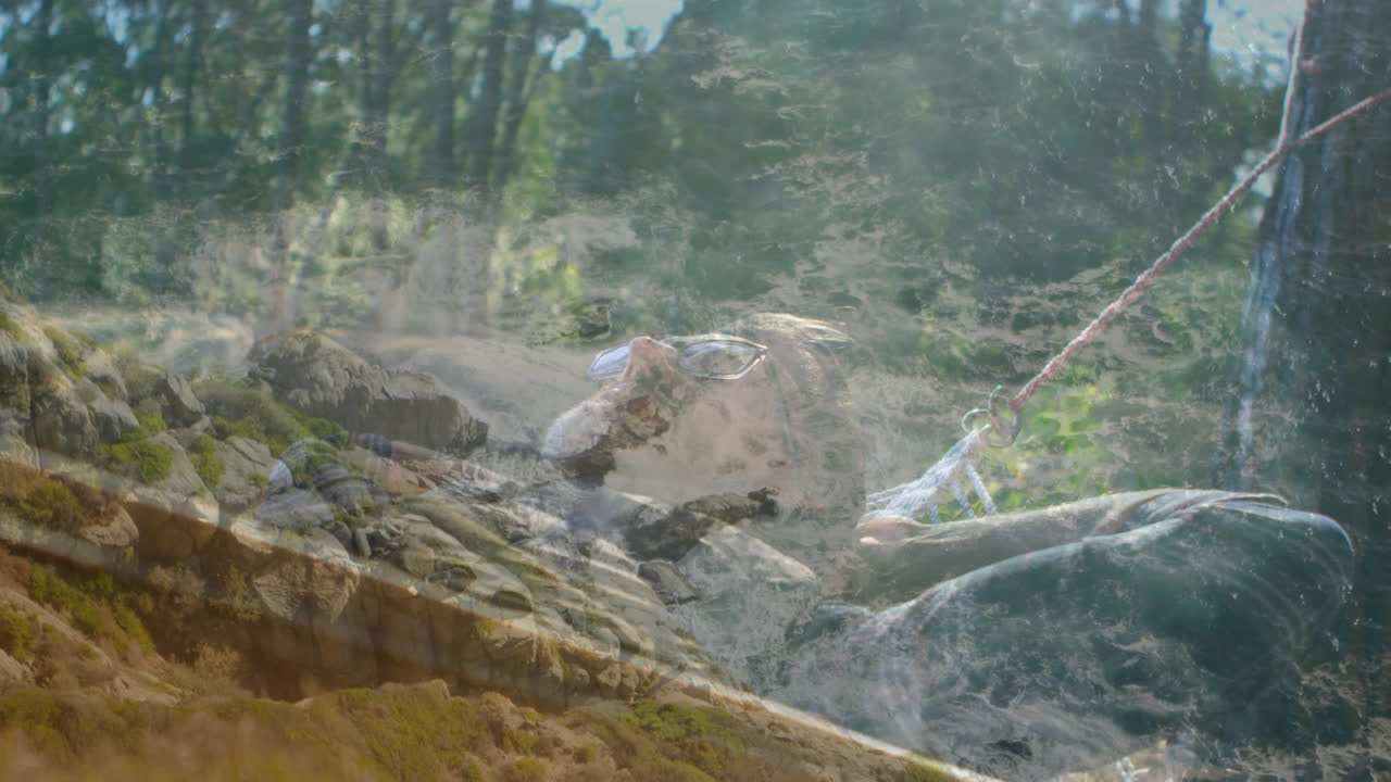 카우카스인 남자가 누워있는 풍경의 애니메이션