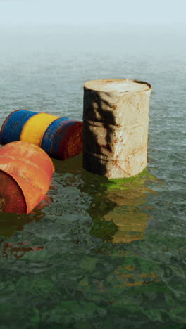 rusty barrels in polluted water