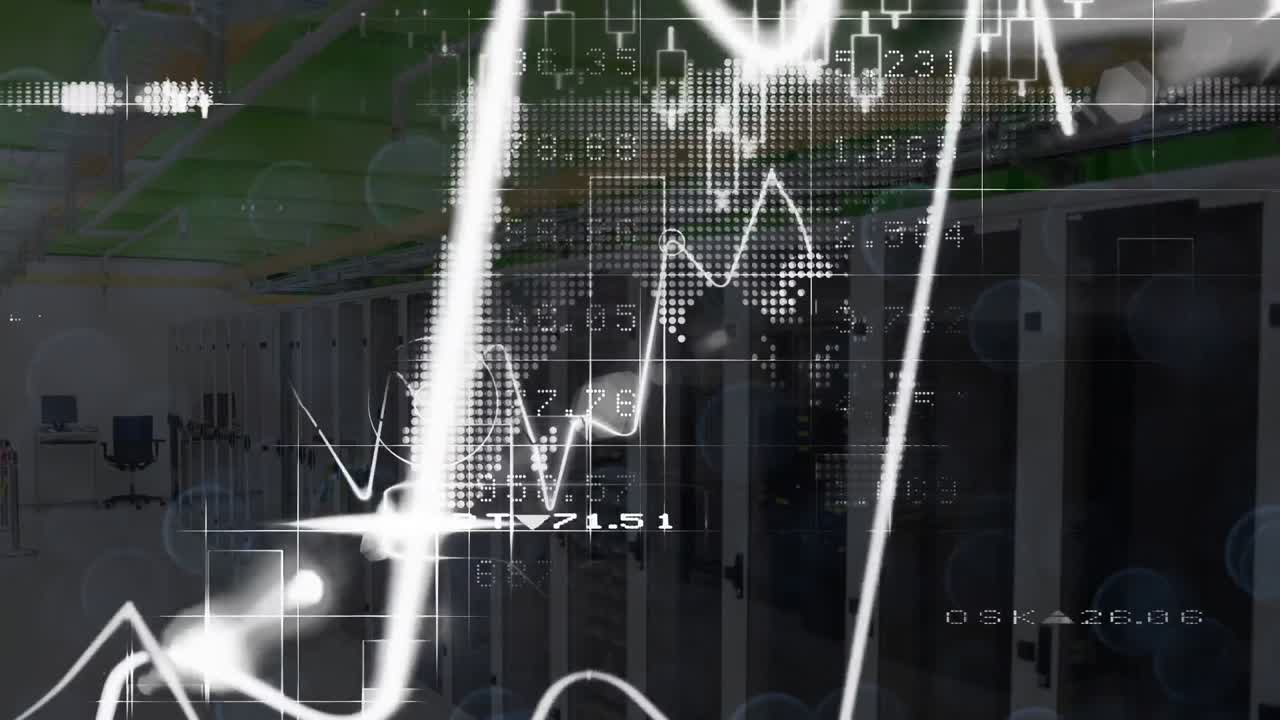 animación del procesamiento de datos en la sala de servidores