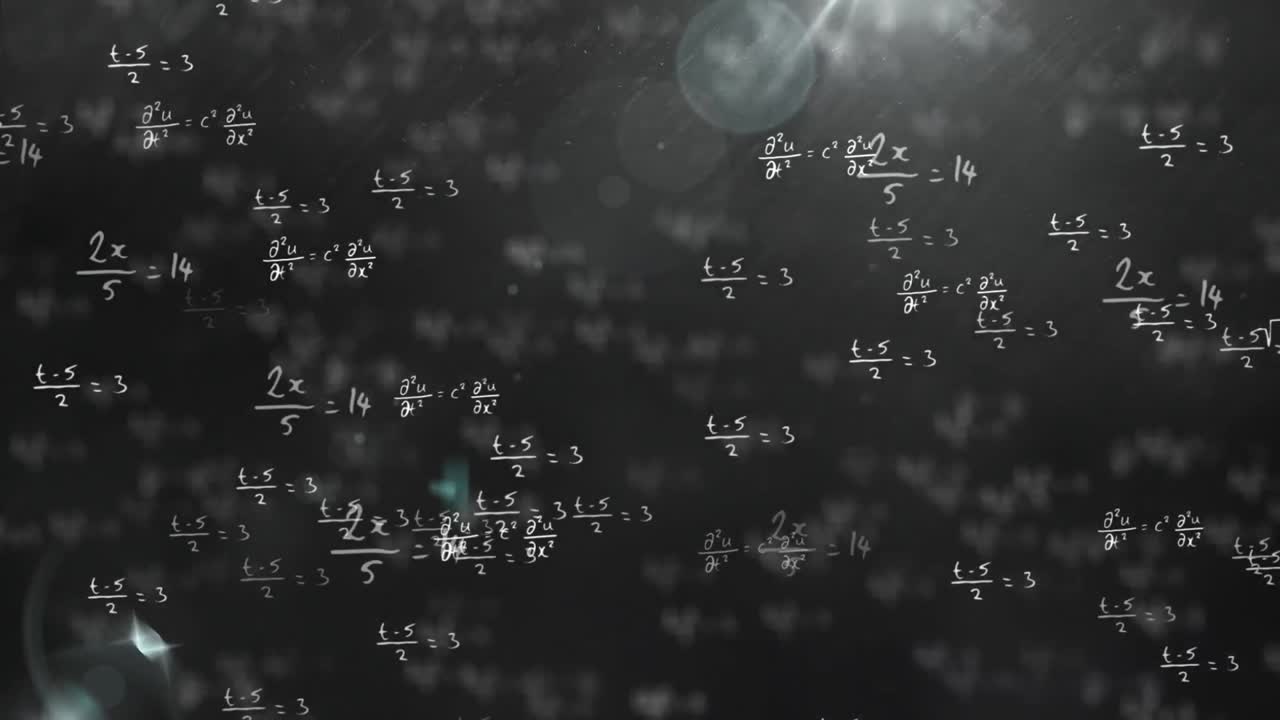 animación de ecuaciones matemáticas que se mueven sobre un fondo negro