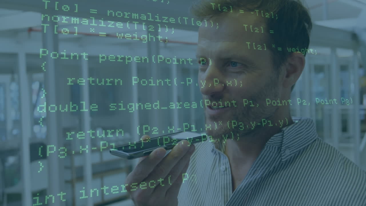 animación del procesamiento de datos sobre el empresario caucásico en la oficina